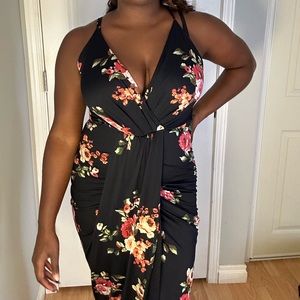Black Floral Midi Dress